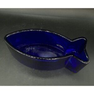 Cobalt Blue Fish 8” Serving Dish Vintage